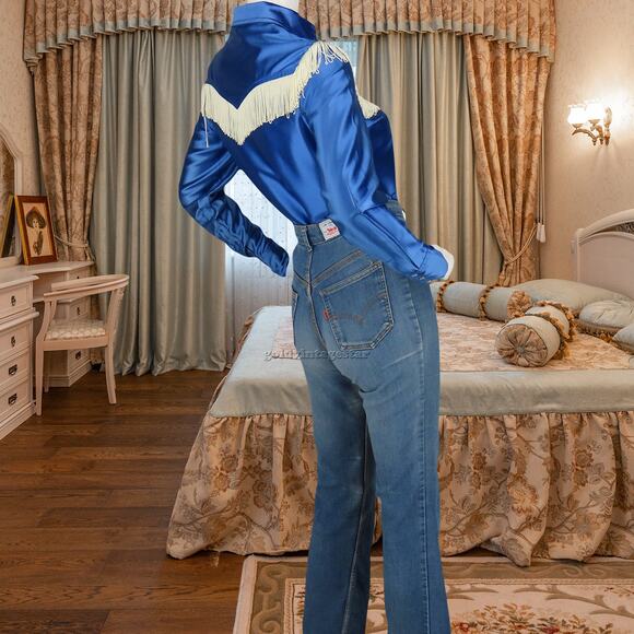 Vintage H Bar C Fringe Western Snap Shirt M - Picture 5 of 12